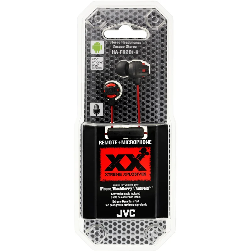 JVC HA-FR201-R – In-Ear Kopfhörer Rot mit Mikrofon & One-Button Remote