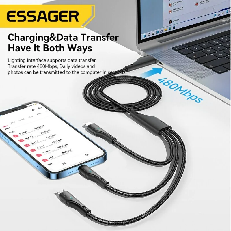 1,2m 3A USB Typ C Kabel Multi Micro Schnell Ladekabel iPhone Samsung Essager