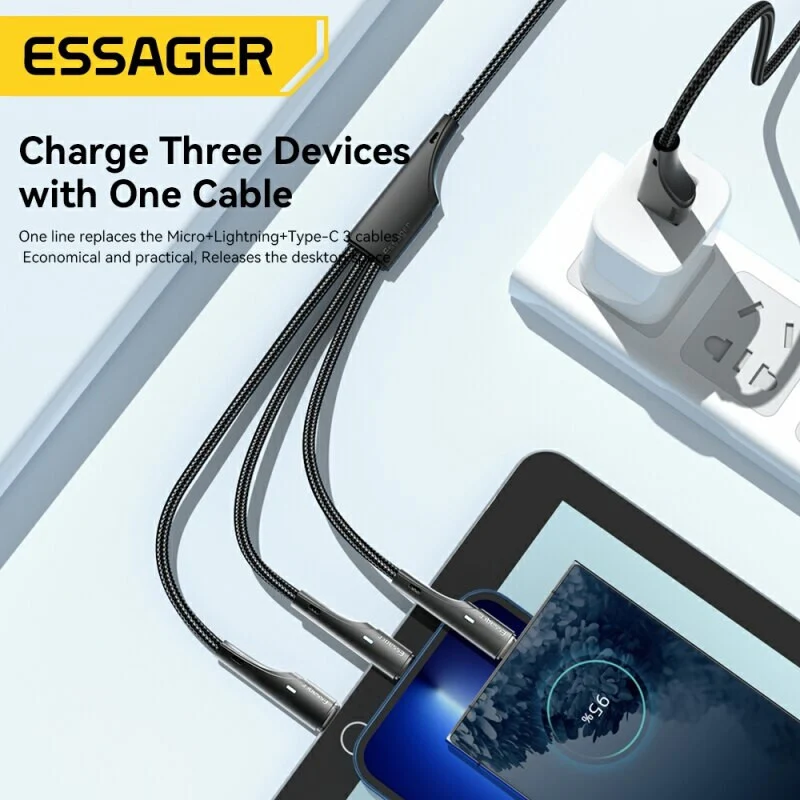1,2m 3A USB Typ C Kabel Multi Micro Schnell Ladekabel iPhone Samsung Essager