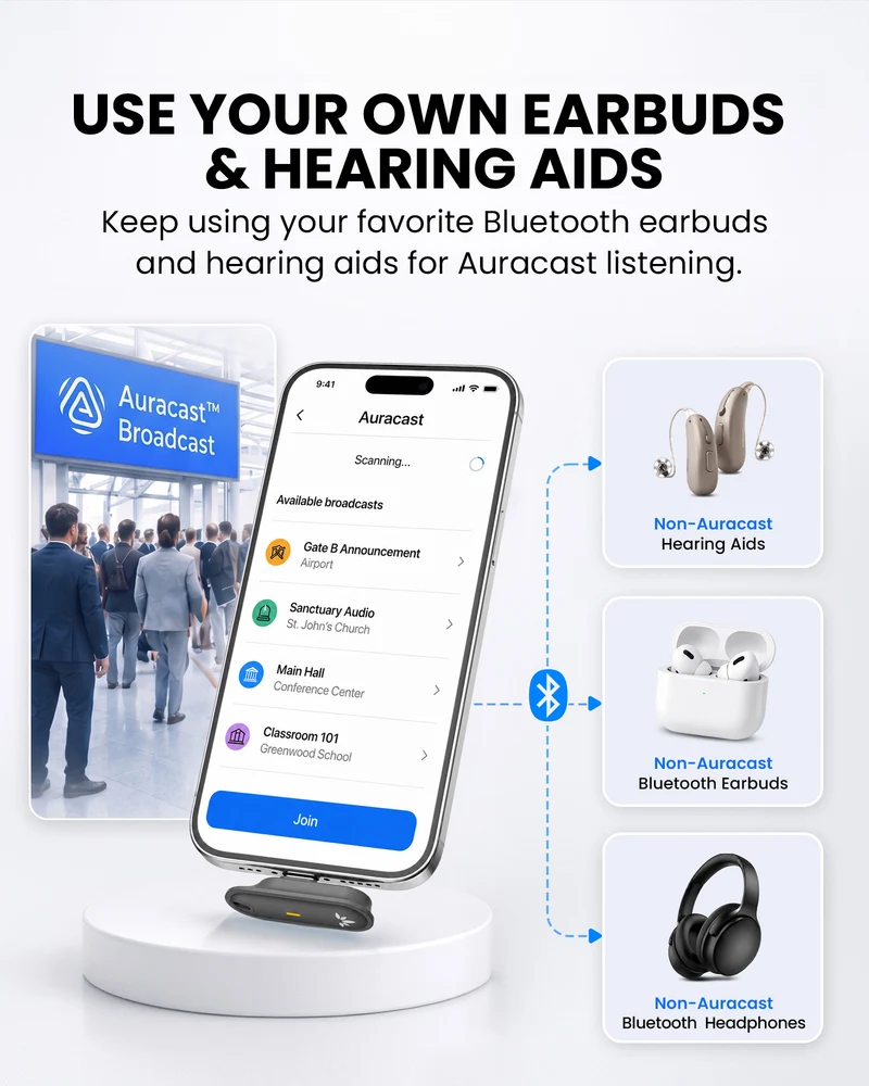 Aura C | Auracast Receiver for phones to receive broadcasts