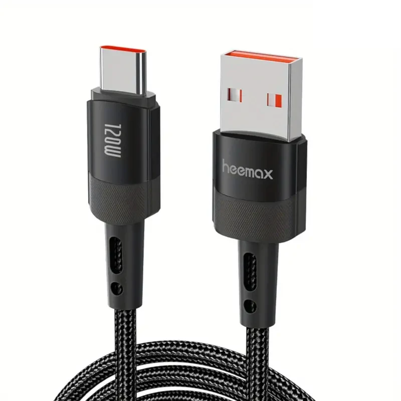 7A 120W 1m Heemax Schnell Ladekabel USB A zu Typ C Daten Handy Nylon schwarz
