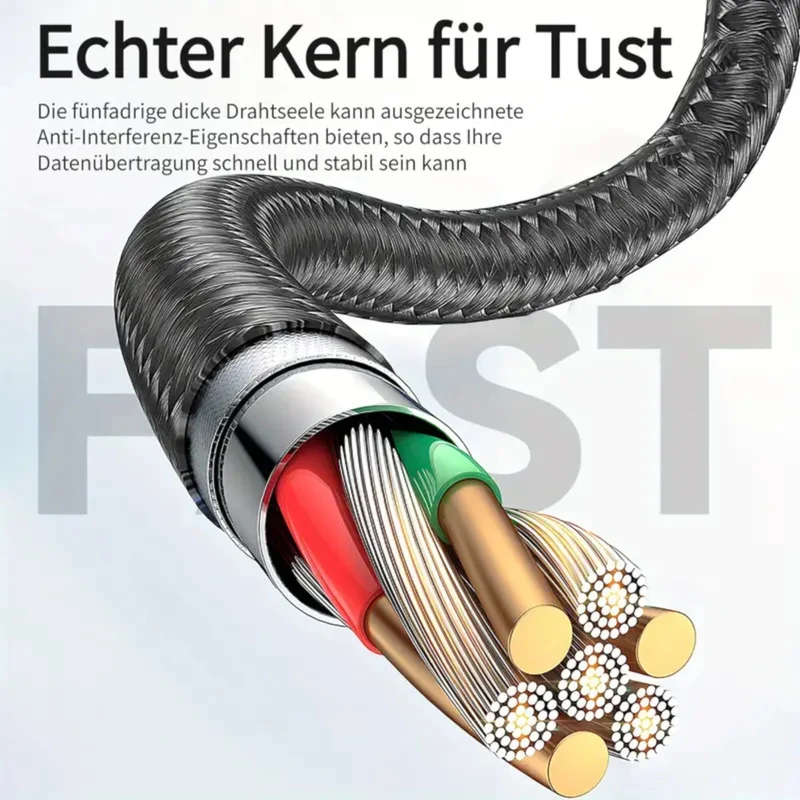 7A 120W 1m Heemax Schnell Ladekabel USB A zu Typ C Daten Handy Nylon schwarz