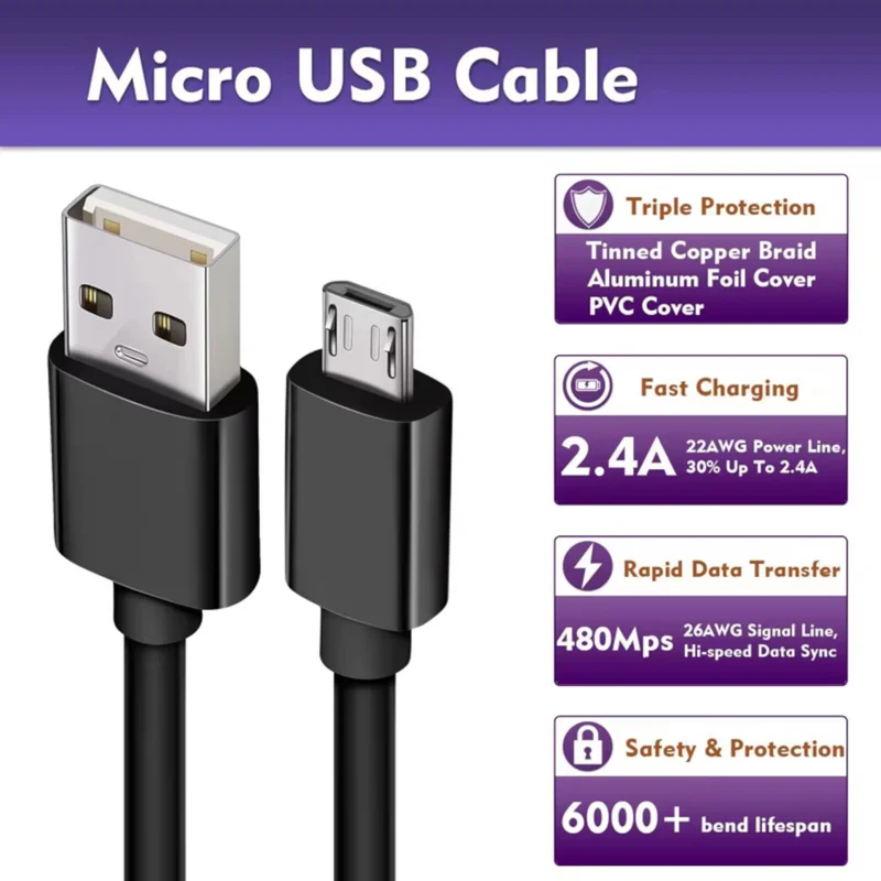 Micro-USB Ladekabel Daten Kabel 0,8 m Smartphone Galaxy Handy Tablet Soundbox