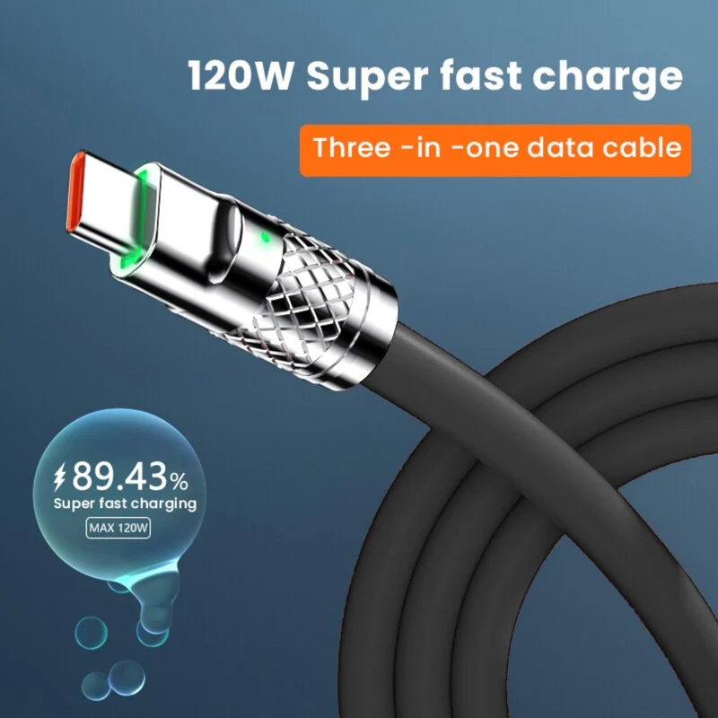 1,2m 3in1 USB Typ C, Micro USB, 6Pin Kabel Multi Micro Schnell Ladekabel schwarz