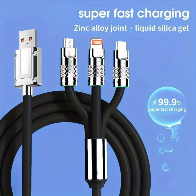 1,2m 3in1 USB Typ C, Micro USB, 6Pin Kabel Multi Micro Schnell Ladekabel schwarz