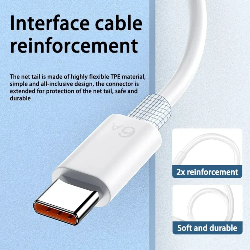 66W 6A 2m Schnell Ladekabel USB A zu USB Typ C Daten Handy weiss