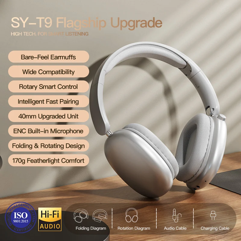 Wireless Bluetooth 5.3 Kopfhörer SY-T9 ENC Over Ear Stereo Headset