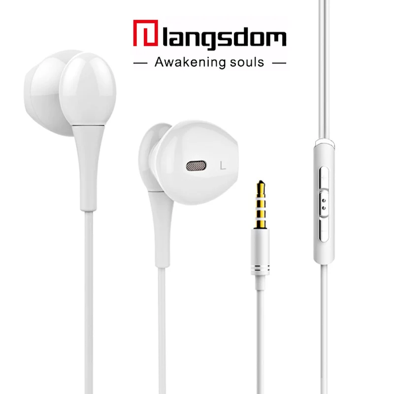 Langsdom E5 Headset Super Bass Earphone Metal earphone with Mic Weiss