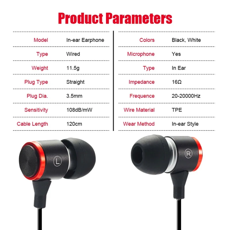 Mega Bass Premium In-Ear Earphone Headset Mic 3K-RSW9 Schwarz Weiss Rot + Bag