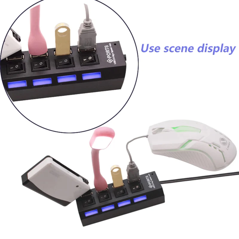 3K USB Hub 4 Port mit Einzelnen LED EIN- / Ausschalter Extender für PC Laptop