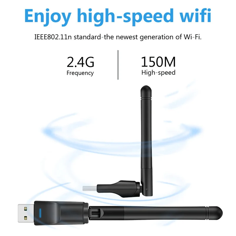 WIFI WLAN USB Adapter 150Mbit Stick 2dBi Wireless Drahtlos Dongle Antenne Black