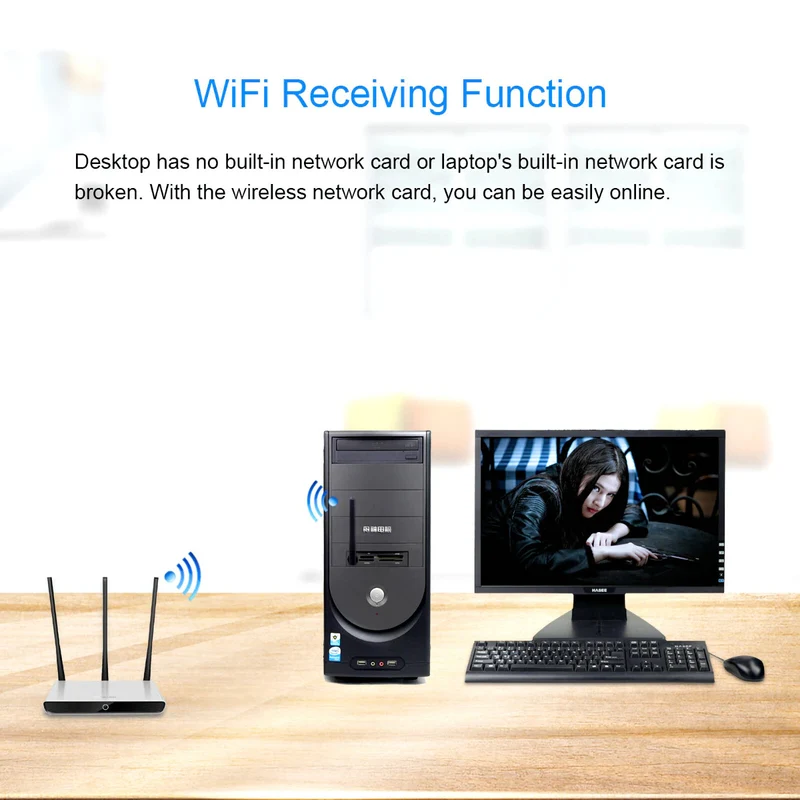 WIFI WLAN USB Adapter 150Mbit Stick 2dBi Wireless Drahtlos Dongle Antenne Black