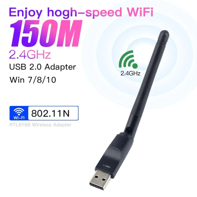WIFI WLAN USB Adapter 150Mbit Stick 2dBi Wireless Drahtlos Dongle Antenne Black