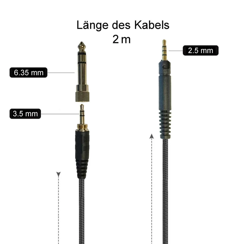 2m Premium Nylon Anschlusskabel Sennheiser HD559 HD560S HD569 HD598 HD599 HD558 ..