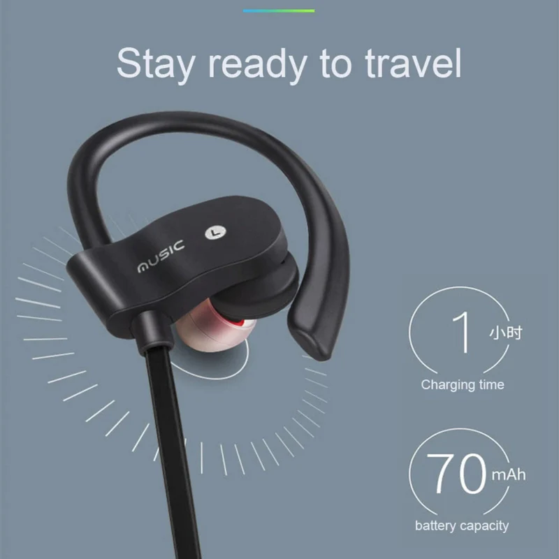 Sport In Ear Bluetooth Headset Ohrbügel Kopfhörer Wireless Bass OB-01 Schwarz