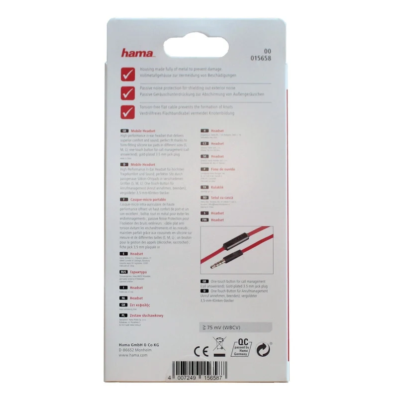 hama mobile Pro Headset Kopfhörer In-Ear Earphones Schwarz - Rot