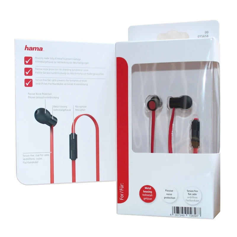 hama mobile Pro Headset Kopfhörer In-Ear Earphones Schwarz - Rot
