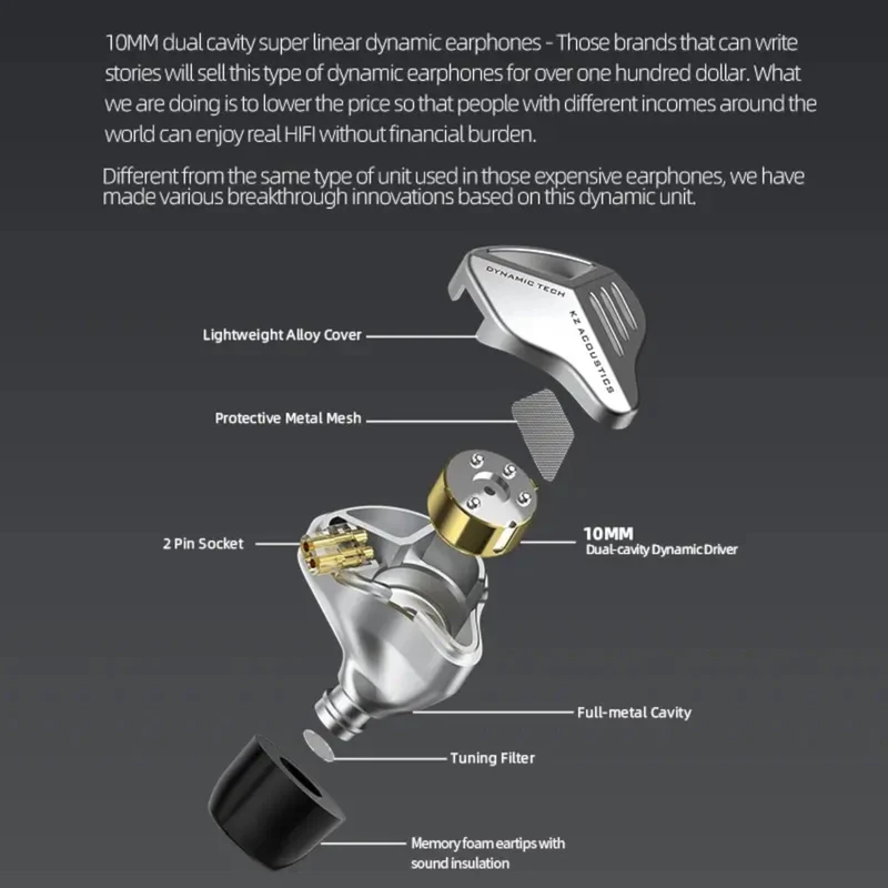 100% Original KZ ZVX High-End Professional HiFi In-Ear Kopfhörer Schwarz