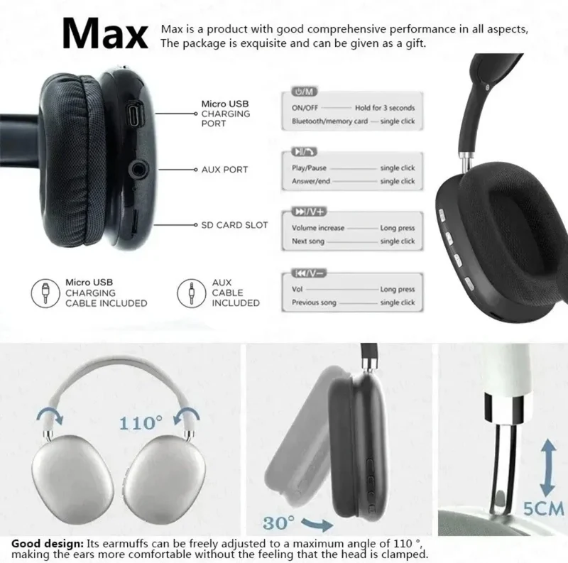 Wireless Bluetooth 5.1 Kopfhörer P9 Pro Over Ear Stereo Headset