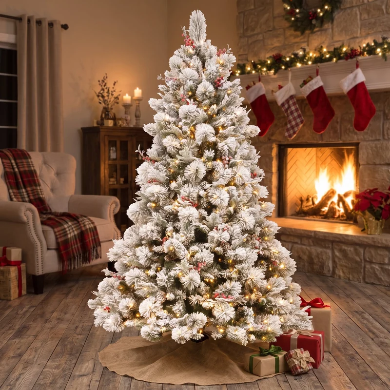 Christabelle 2.7m 9ft Snowy Bedford Christmas Tree with LED Lights