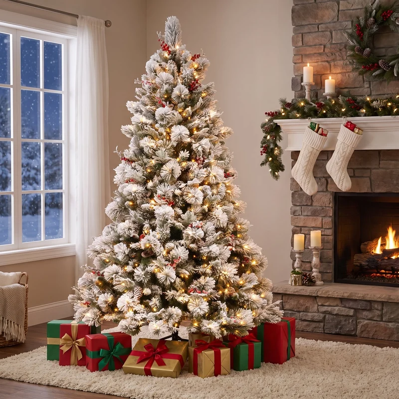 Christabelle 2.7m 9ft Snowy Bedford Christmas Tree with LED Lights