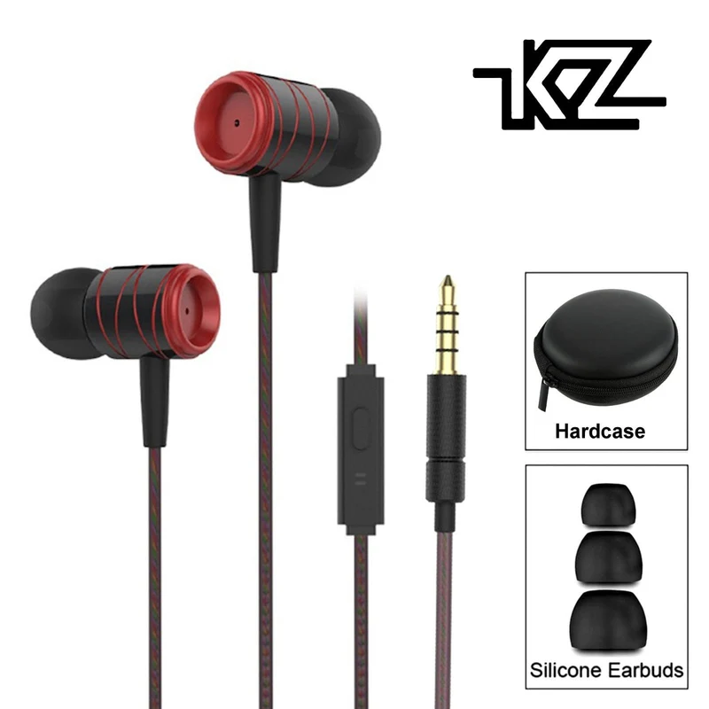 High-End Headset Kopfhörer KZ ED1HS Schwarz Rot In-Ear in PU Hardcase - Bass
