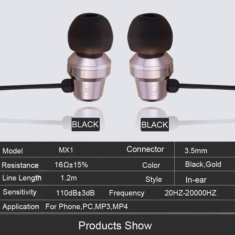 Mega Bass In-Ear Kopfhörer Headset MX1 in PU-Hardcase gunmetal-schwarz