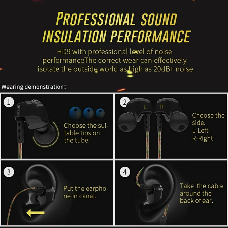 KZ HD9 Hi-Fi In-Ear Ohrhörer Premium Super Bass Sound, Earphone schwarz