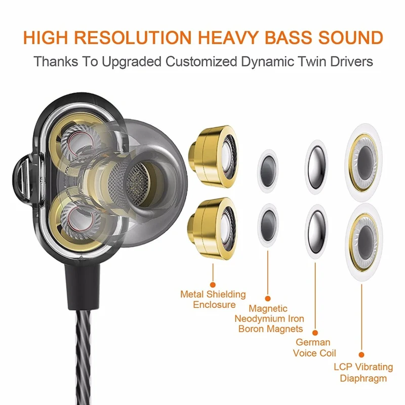 Premium Headset Kopfhörer QKZ-KD4 Dual Treiber In-Ear-Headset Ohrhörer