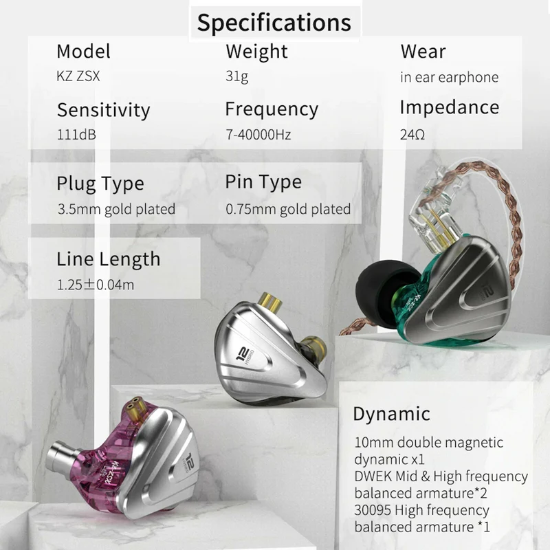 KZ ZSX Premium High-End Pro 12 Treiber HiFi In-Ear Kopfhörer Headset Cyan Grün