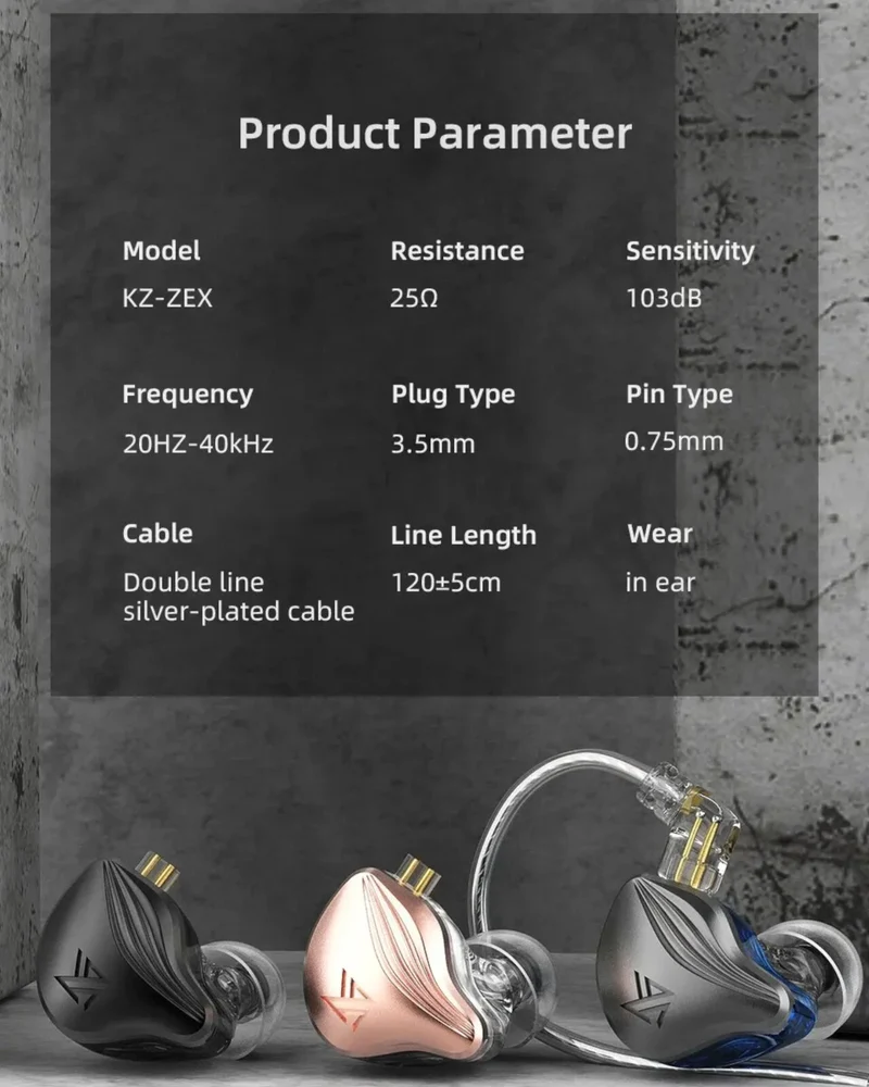 KZ ZEX Premium High-End Pro 3 Treiber HiFi In-Ear Kopfhörer Headset Schwarz
