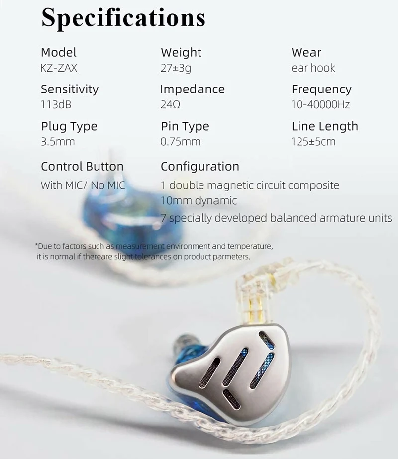 KZ ZAX Premium High-End Professional 16 Treiber HiFi In-Ear Kopfhörer Mic Silber