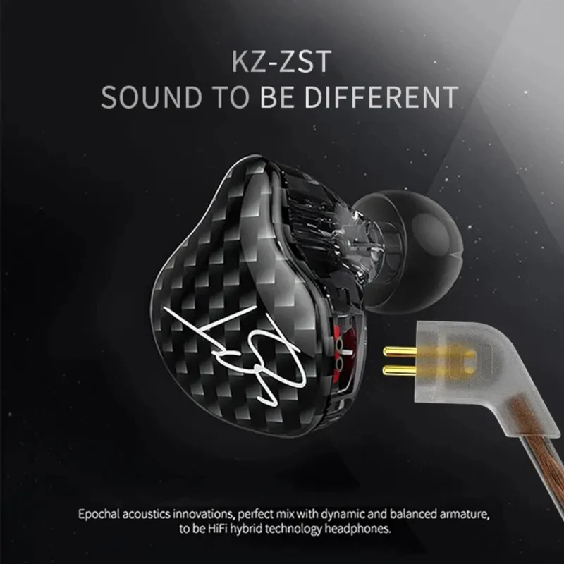 High-End In Ear Kopfhörer KZ ZST Pro Mic Black Messing In-Ear Premium Ohrhörer