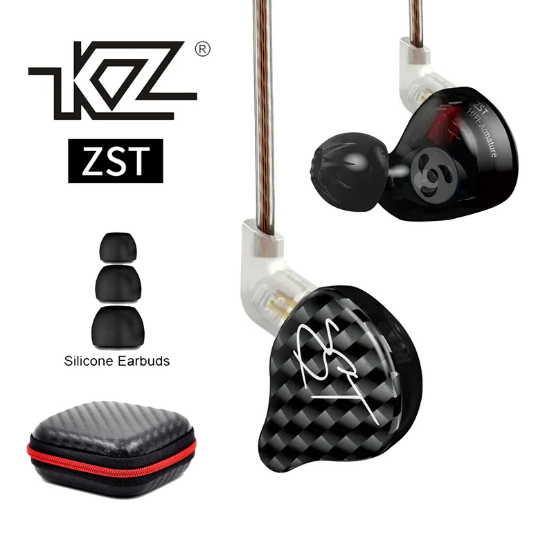 High-End In Ear Kopfhörer KZ ZST Pro Black In-Ear Premium Ohrhörer