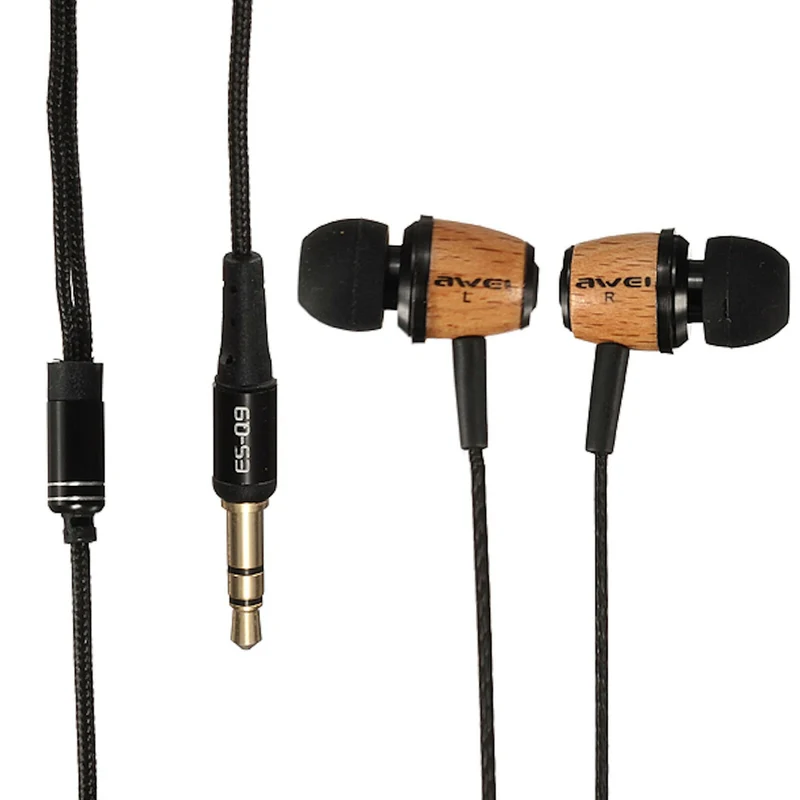 AWEI ES-Q9 Super Bass Holz In-Ear Headphones Earphones Holzton hellbraun