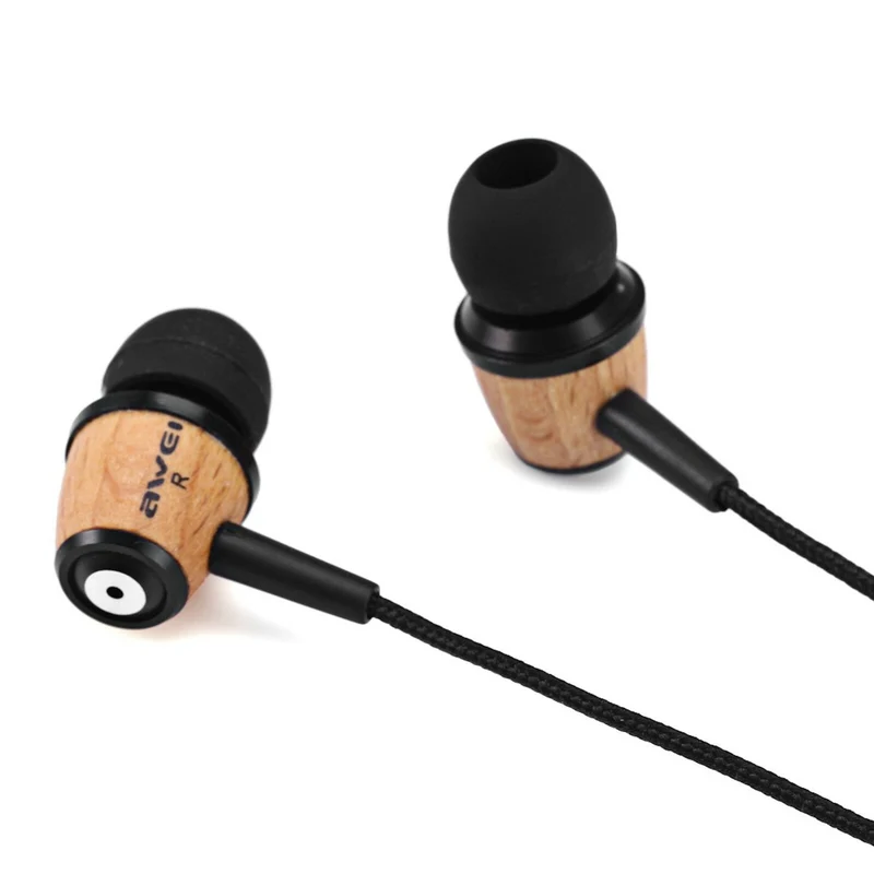 AWEI ES-Q9 Super Bass Holz In-Ear Headphones Earphones Holzton hellbraun
