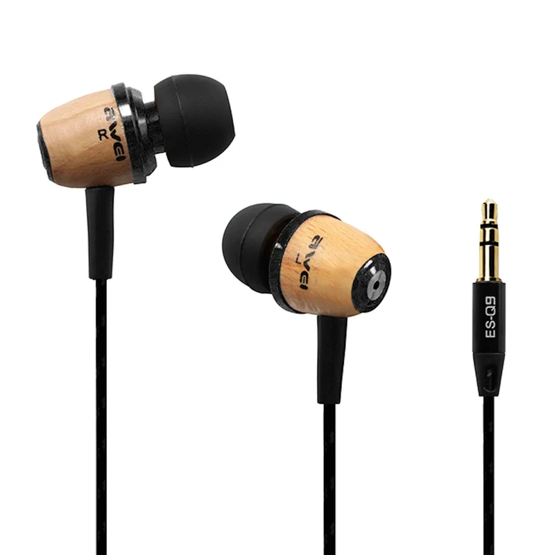 AWEI ES-Q9 Super Bass Holz In-Ear Headphones Earphones Holzton hellbraun