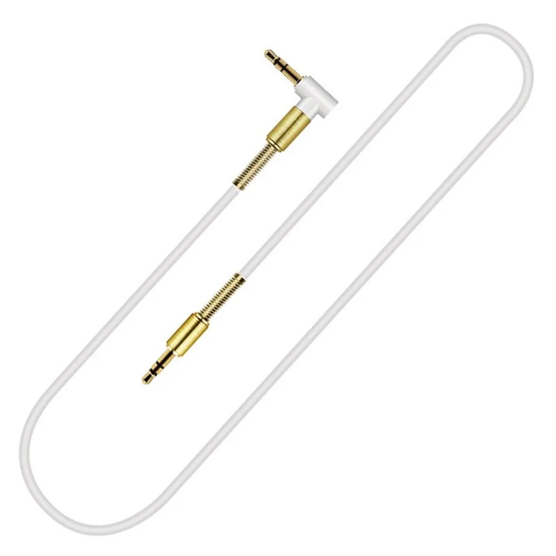 1m Audio Stereo Kopfhörer Anschlusskabel 3,5mm Stecker > Winkelstecker Weiß Gold