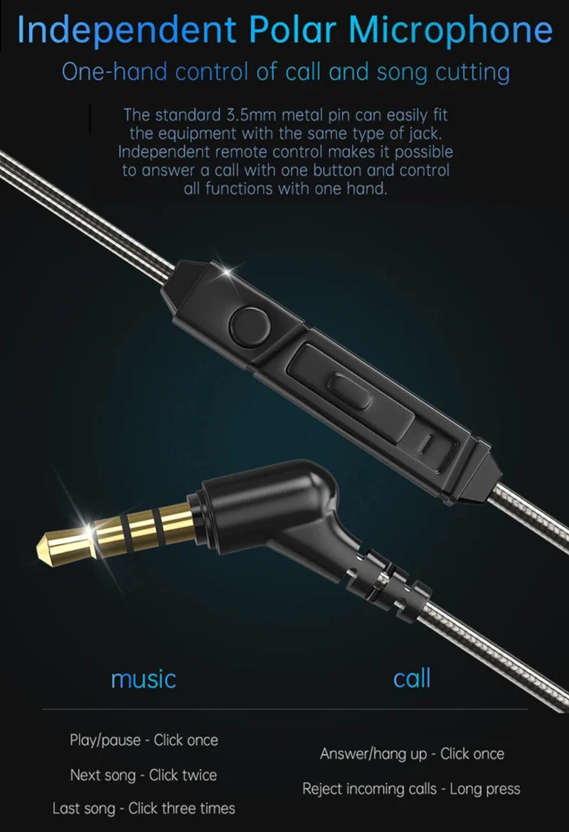 Original 3K K2 HD Professional HiFi Kopfhörer Headset Premium In-Ear Blau