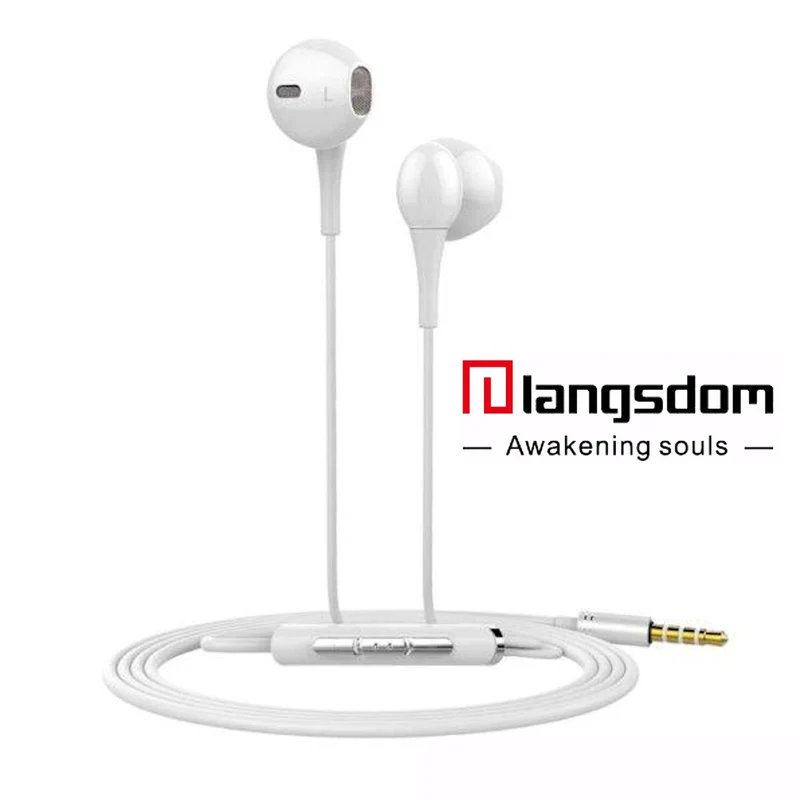 Langsdom E5 Headset Super Bass Earphone Metal earphone with Mic Weiss