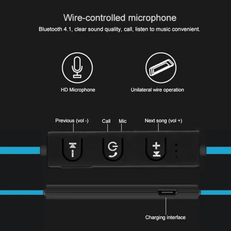 Sport In Ear Bluetooth Headset Ohrbügel Kopfhörer Wireless Bass OB-01 Blau