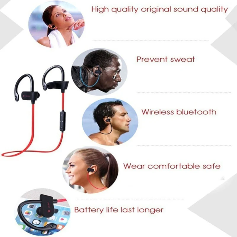 Sport In Ear Bluetooth Headset Ohrbügel Kopfhörer Wireless Bass OB-01 Blau