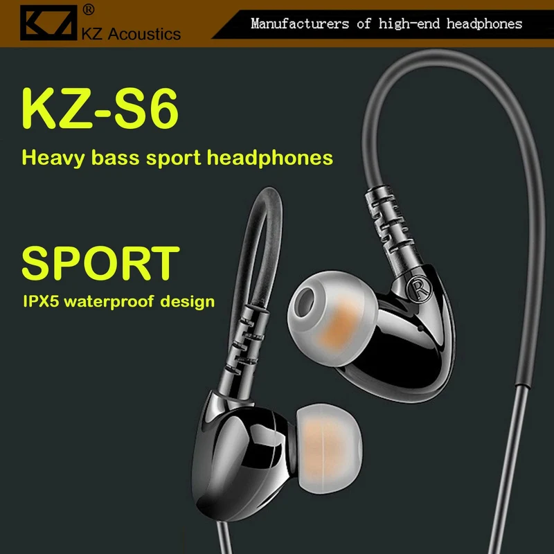 High-End Kopfhörer KZ-S6 Schwarz Pro Sports In-Ear Headphones in PU Hardcase