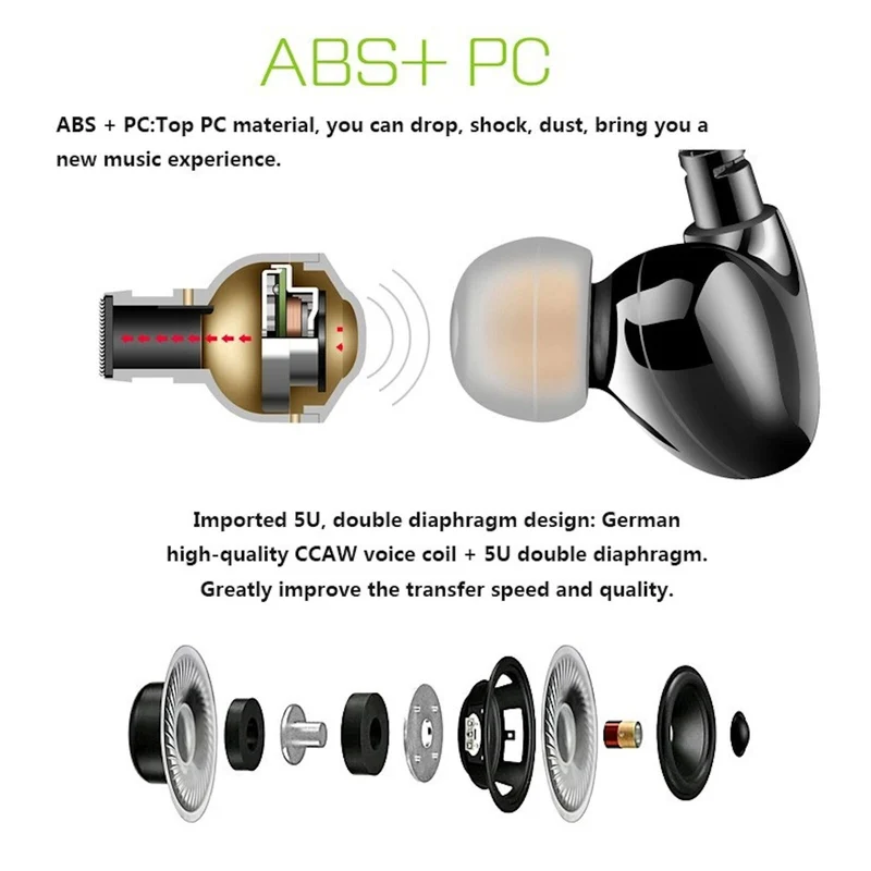 High-End Kopfhörer KZ-S6 Schwarz Pro Sports In-Ear Headphones in PU Hardcase