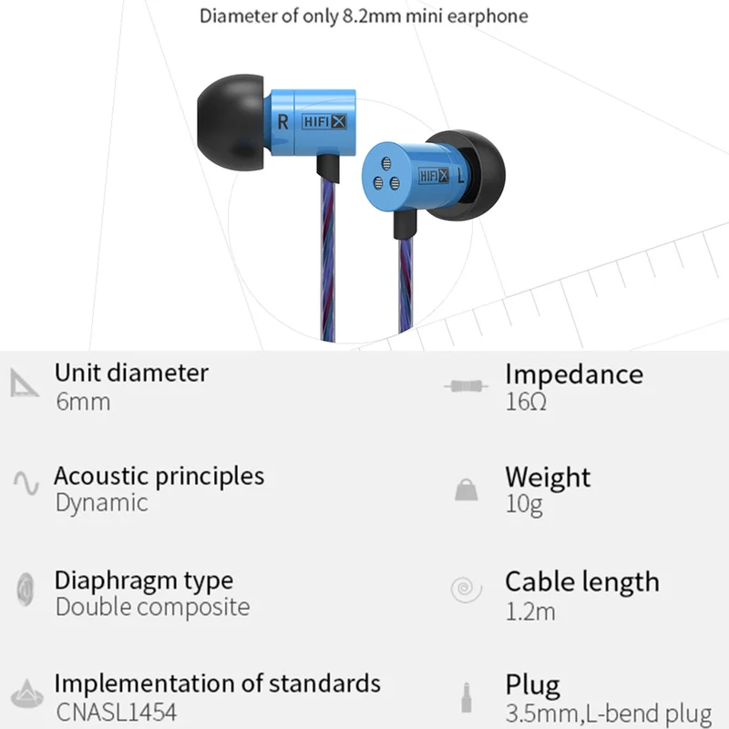 High-End Mini Kopfhörer KZ HDS1 Professional Blau In-Ear in PU Hardcase