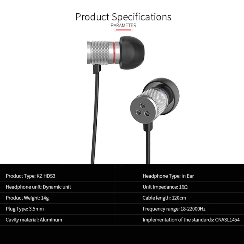 High-End Headset Kopfhörer KZ HDS3 Professional Silber In-Ear in PU Hardcase