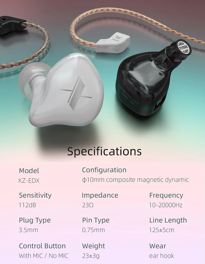 KZ EDX High-End Professional HiFi In-Ear Kopfhörer Headset Schwarz Weiß Kristall