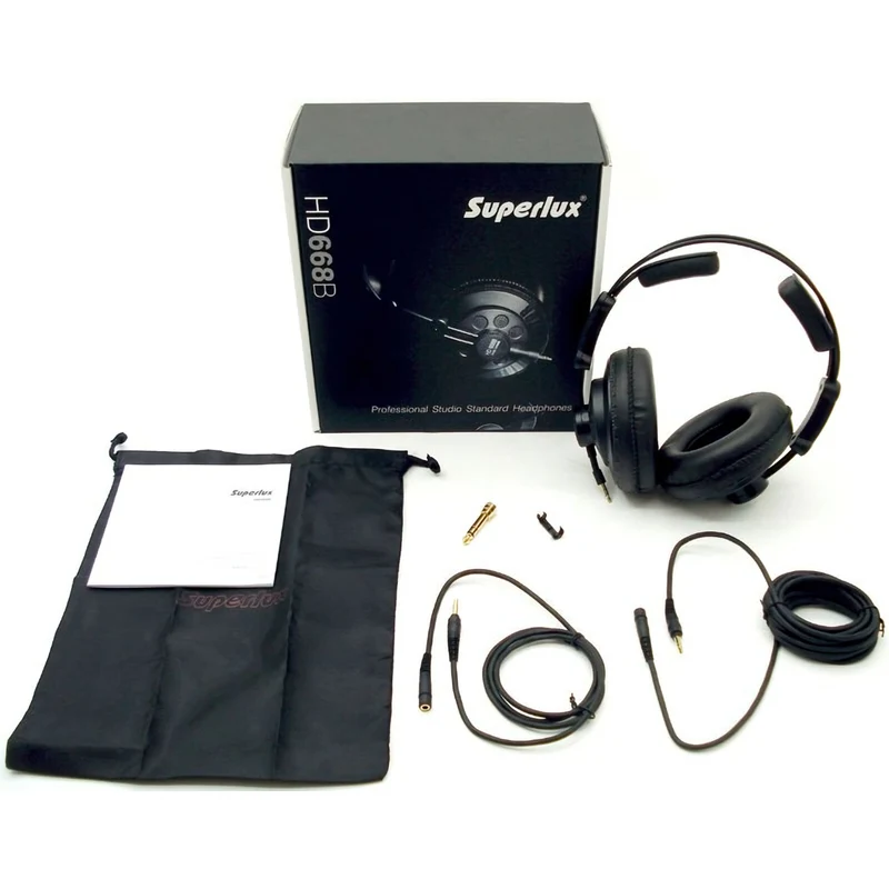 Superlux HD668B Stereo Kopfhörer Schwarz mit Zubehör 6.3 mm Adapter Neu