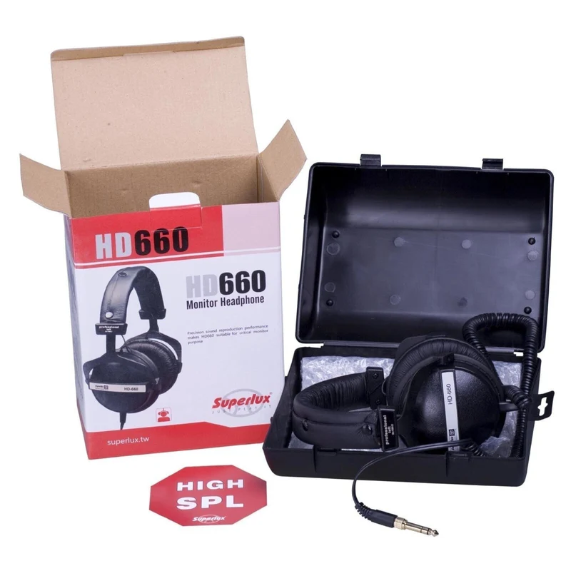 Superlux HD660 Stereo Kopfhörer Schwarz Silber mit Zubehör 6.3 mm Adapter Neu