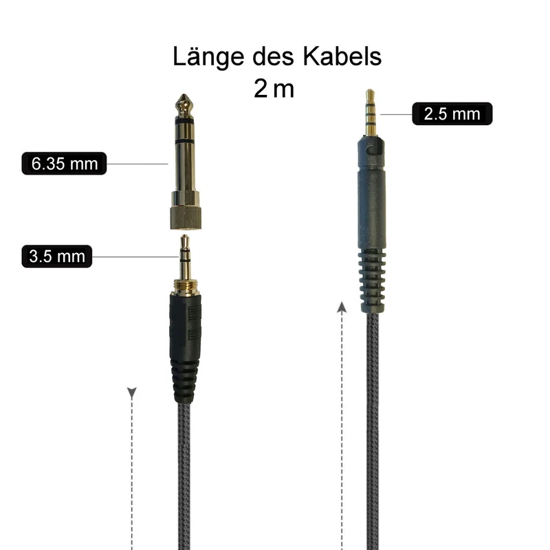 2m Audio Nylon Anschlusskabel Sennheiser HD559 HD560S HD569 HD598 HD599 HD558 ..